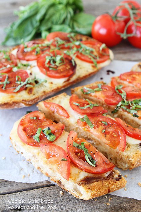 Slices of caprese garlic bread.