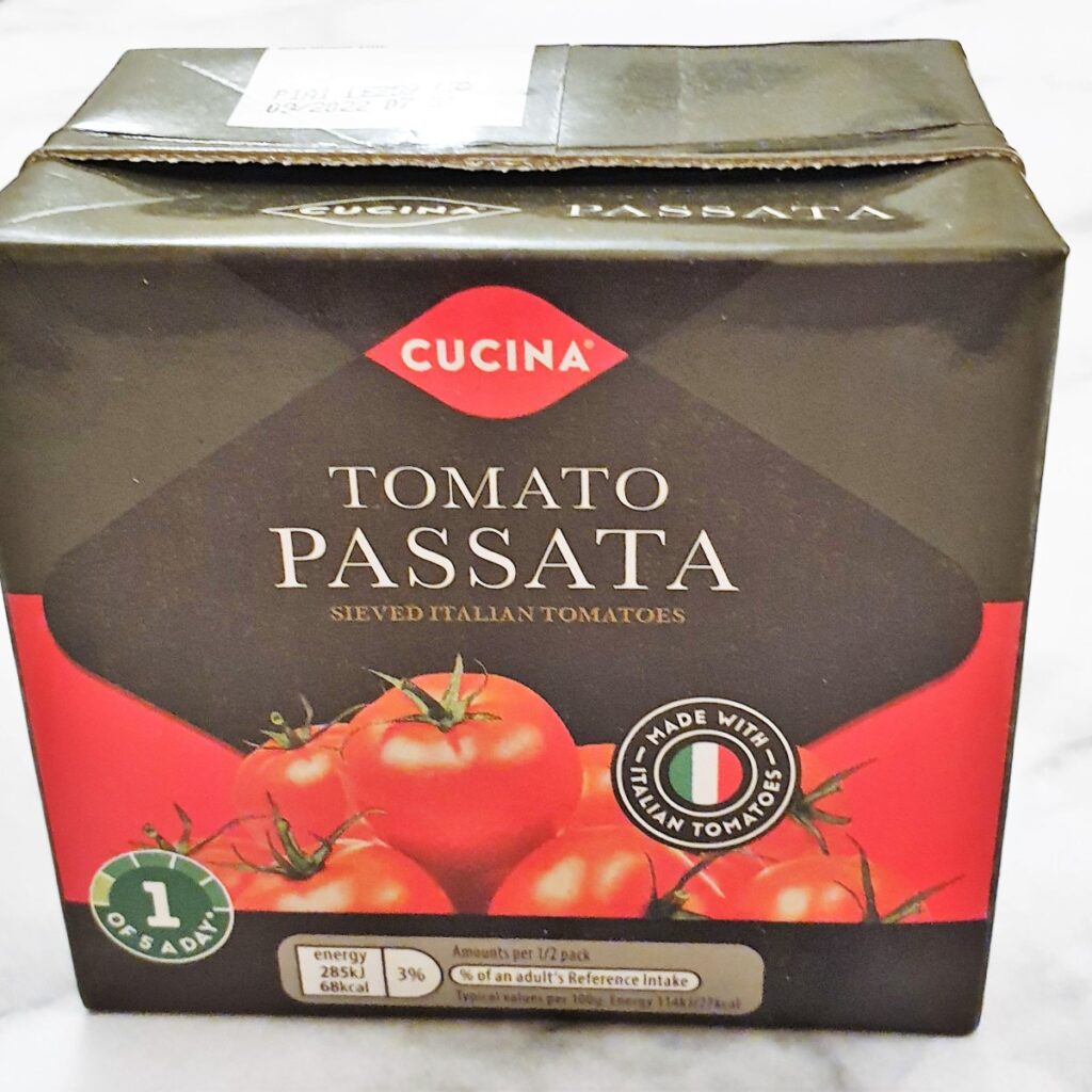 A carton of tomato passata