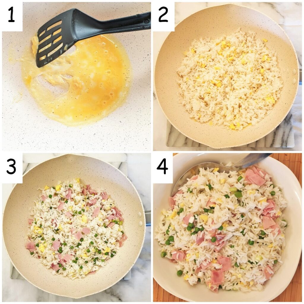 Steps for making egg fried rice