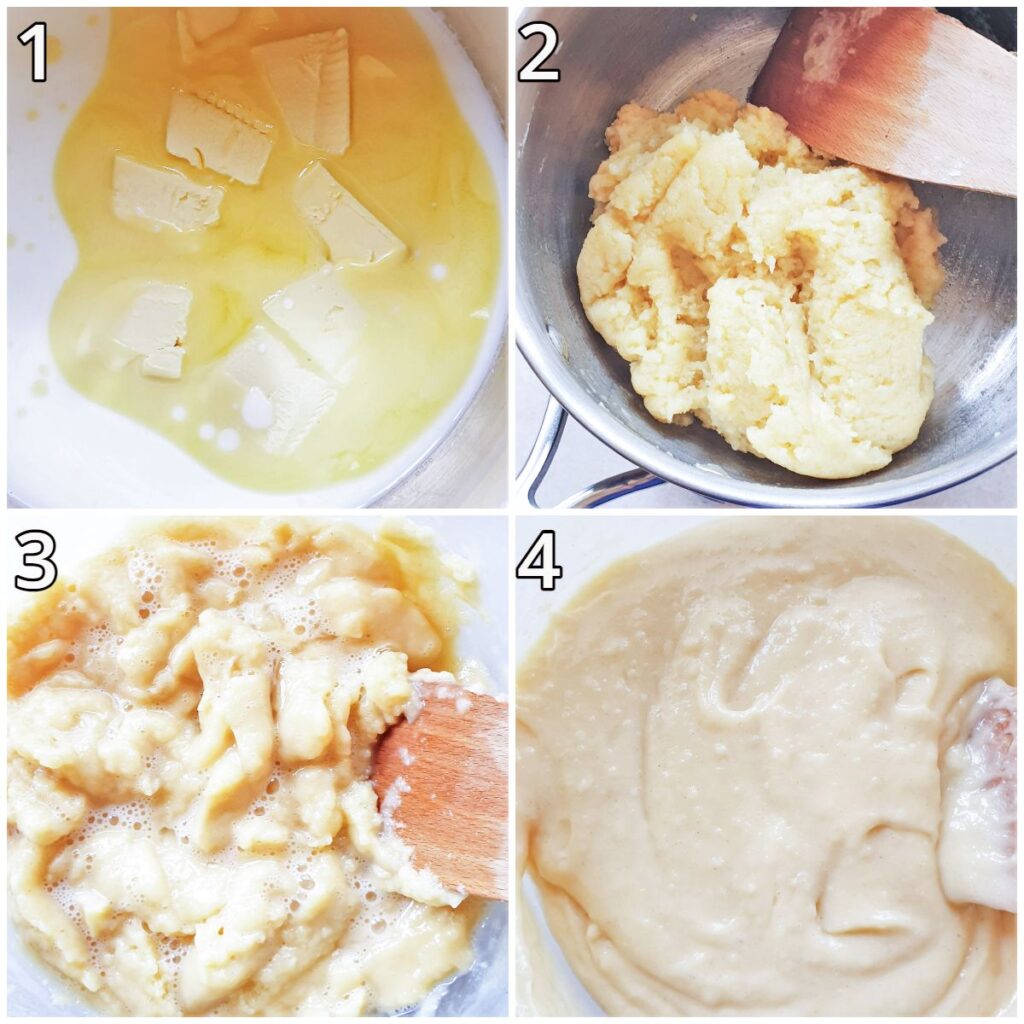 Steps for making the gougere choux pastry