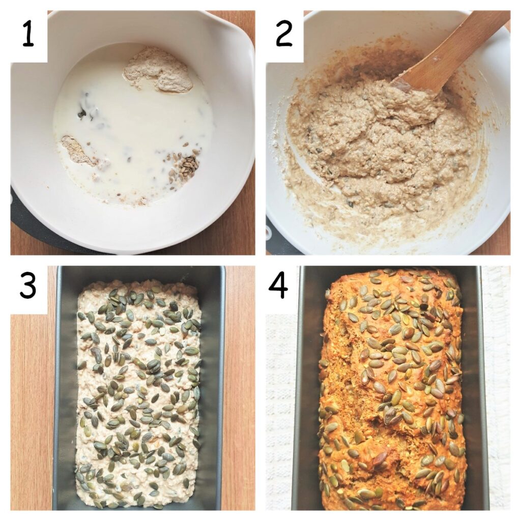 Steps for mixing and baking Irish soda bread.