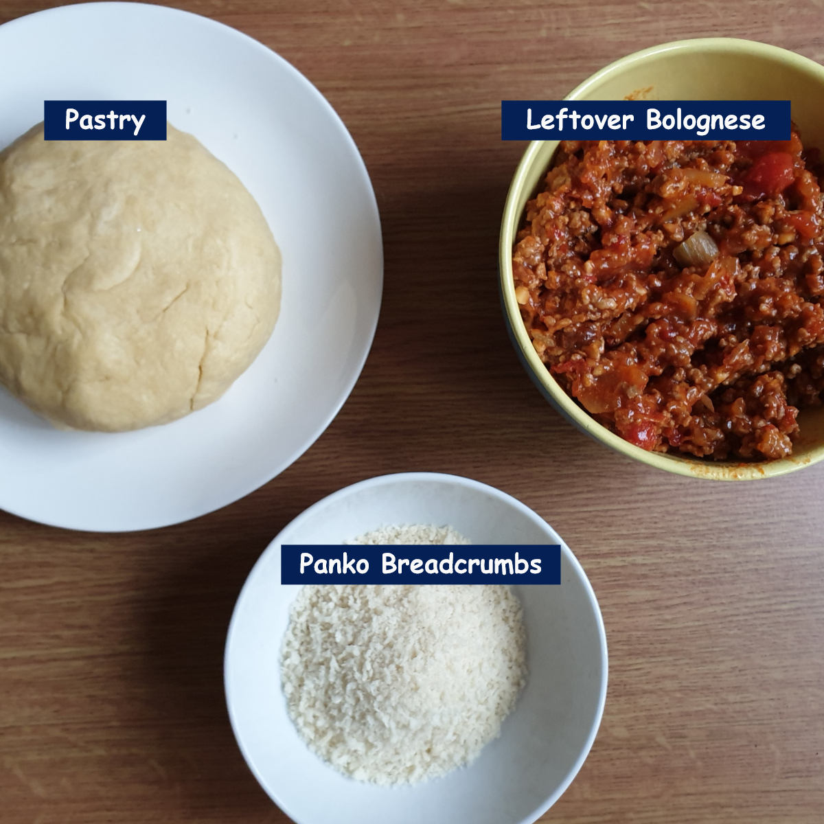 Ingredients for bolognese sausage rolls.