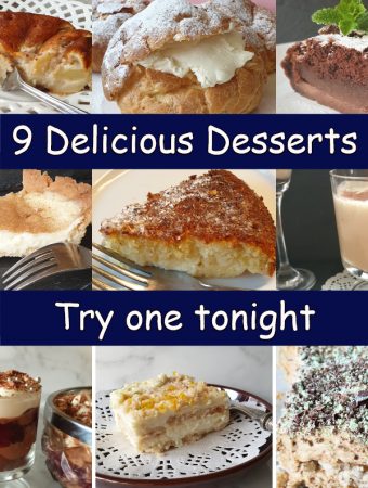 A collageof 9 delicious desserts.