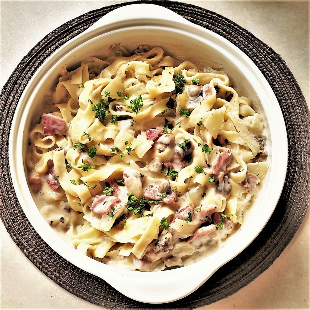 Ham and Mushroom Tagliatelle with Black Pepper Sauce Foodle Club