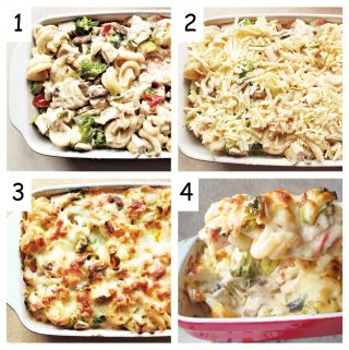 Easy cheesy chicken and vegetable pasta bake - Foodle Club