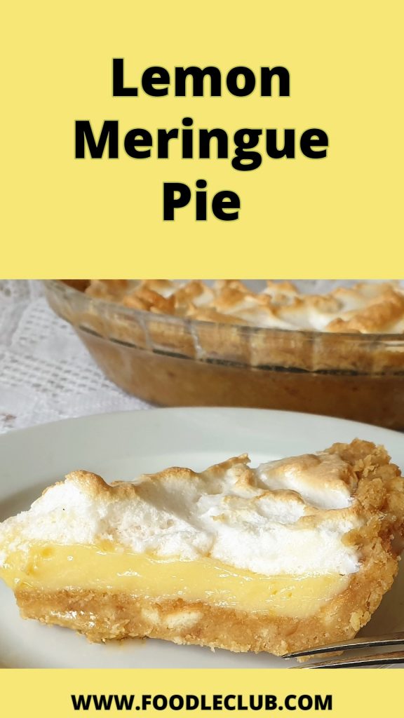 A slice of lemon meringue pie on a plate