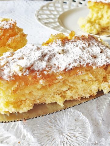 A slice of pineapple coconut cake.