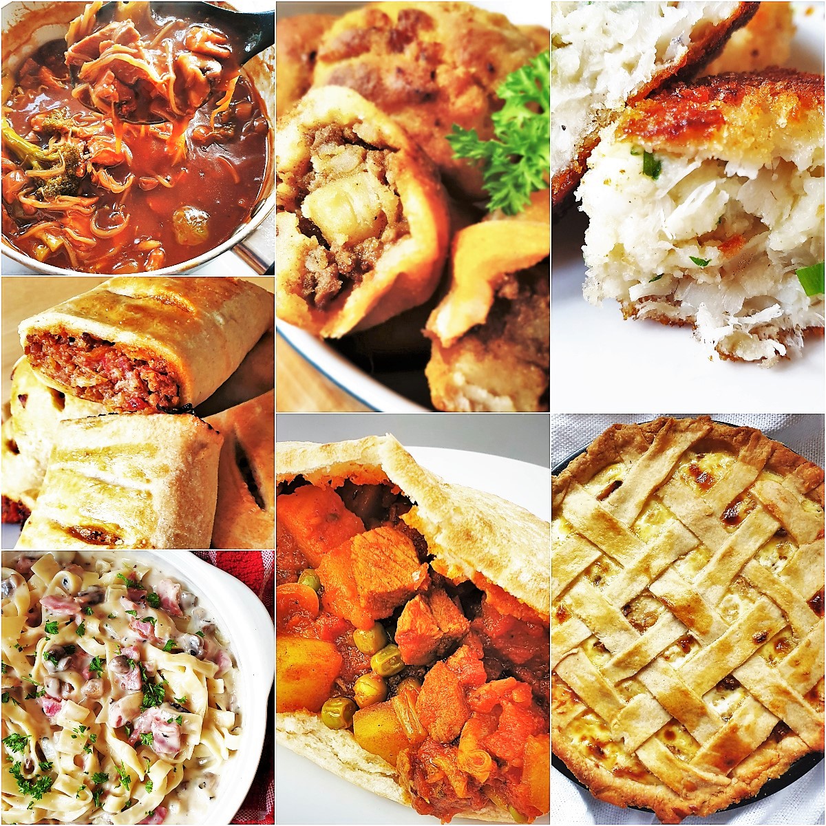 A collage of 7 meals that you can make with leftovers.