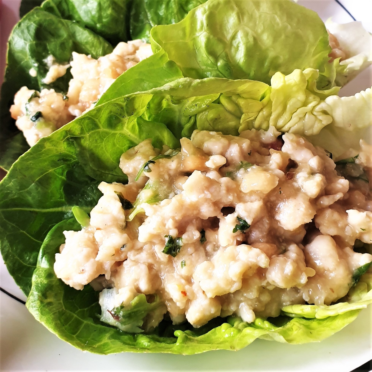 Thai Chicken Lettuce Cups on a plate.