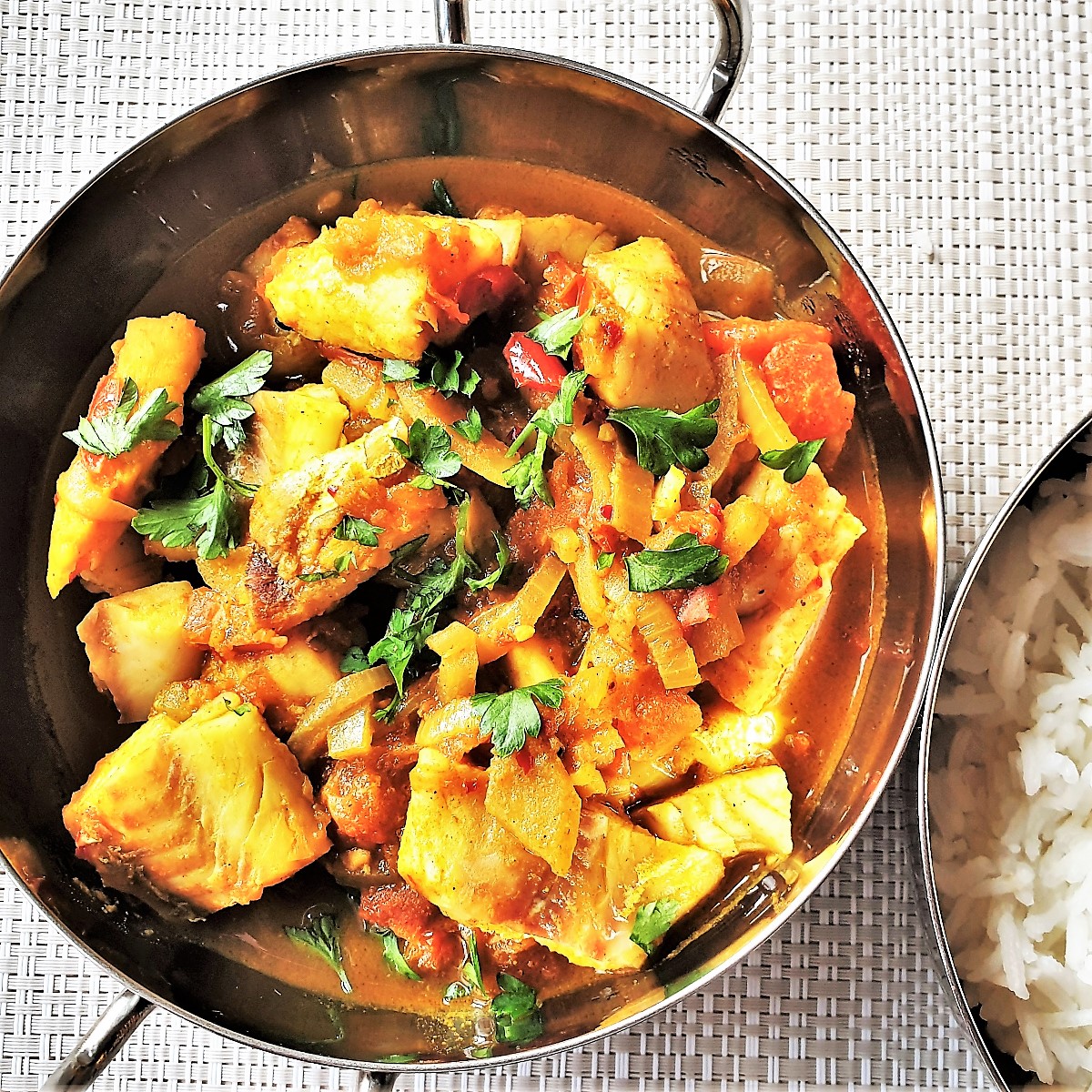 Fish curry in a balti dish.