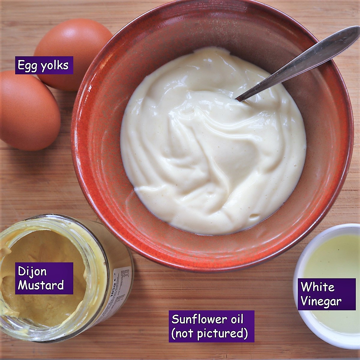 Ingredients for making mayonnaise.