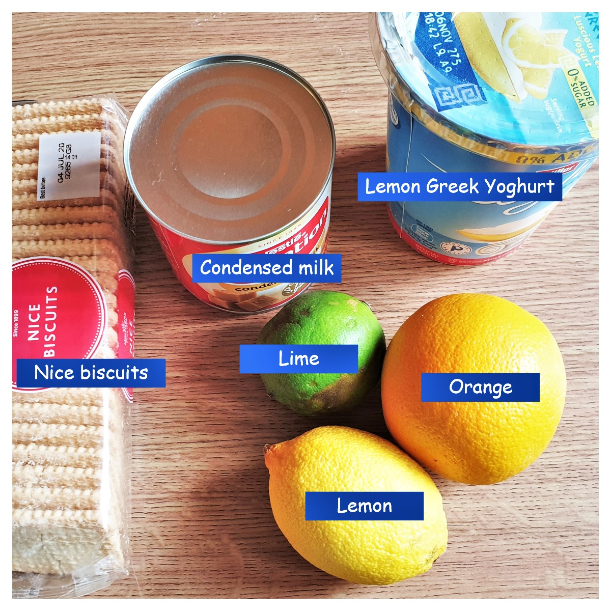 Ingredients for a citrus cheeesecake.