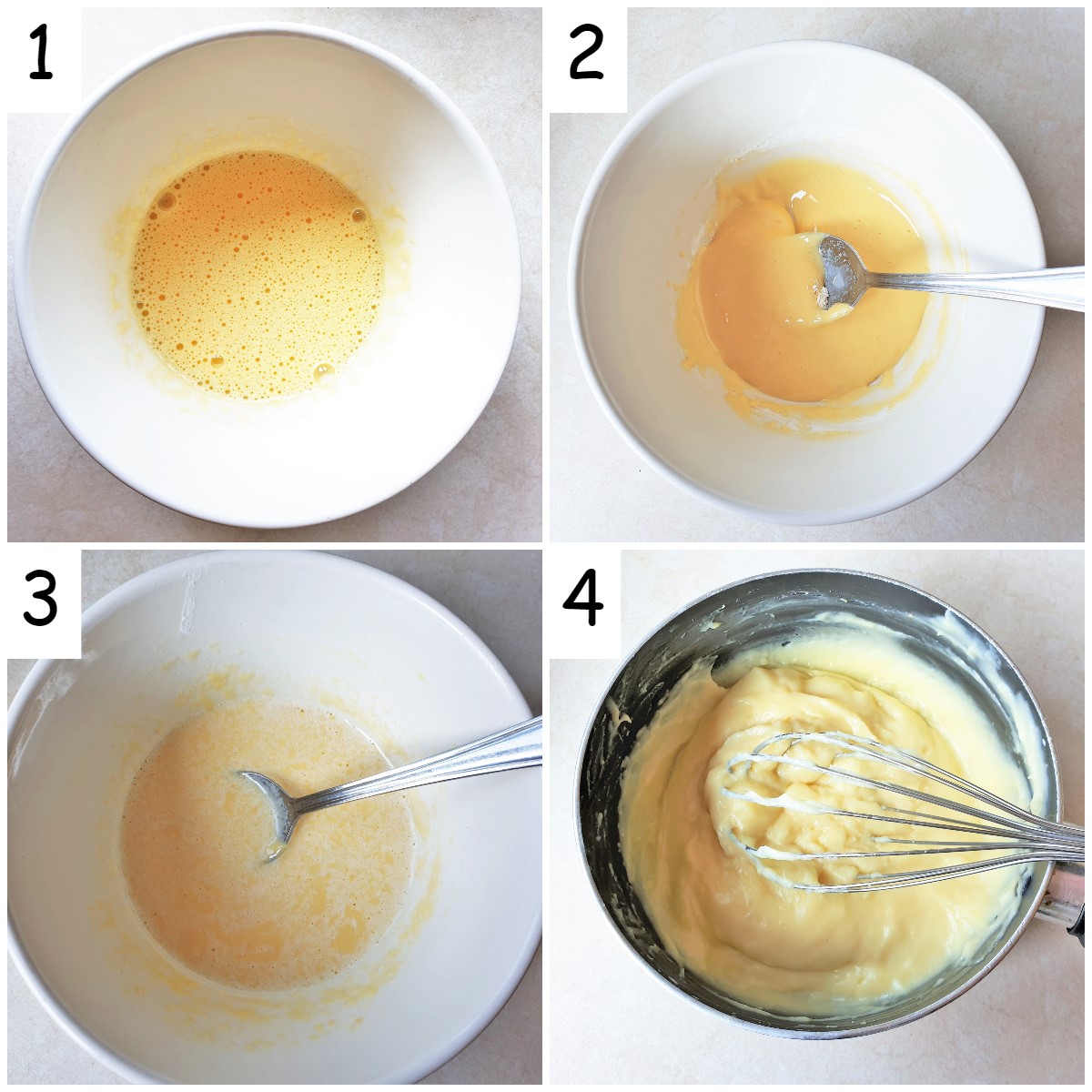 Steps for mixing the custard.