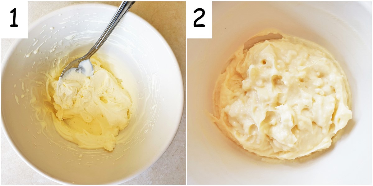 Steps for mixing cream with the custard.