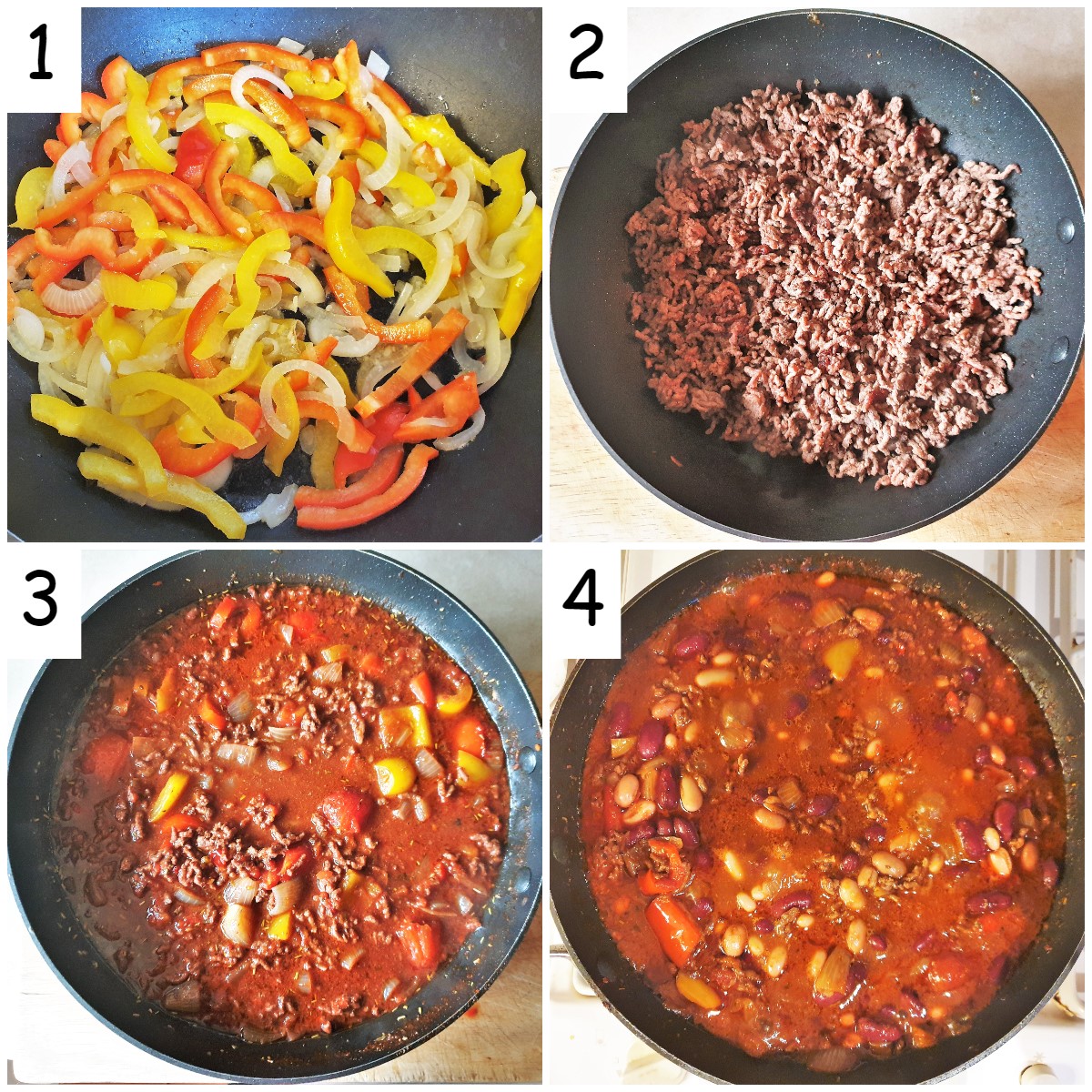 Steps for making chilli con carne