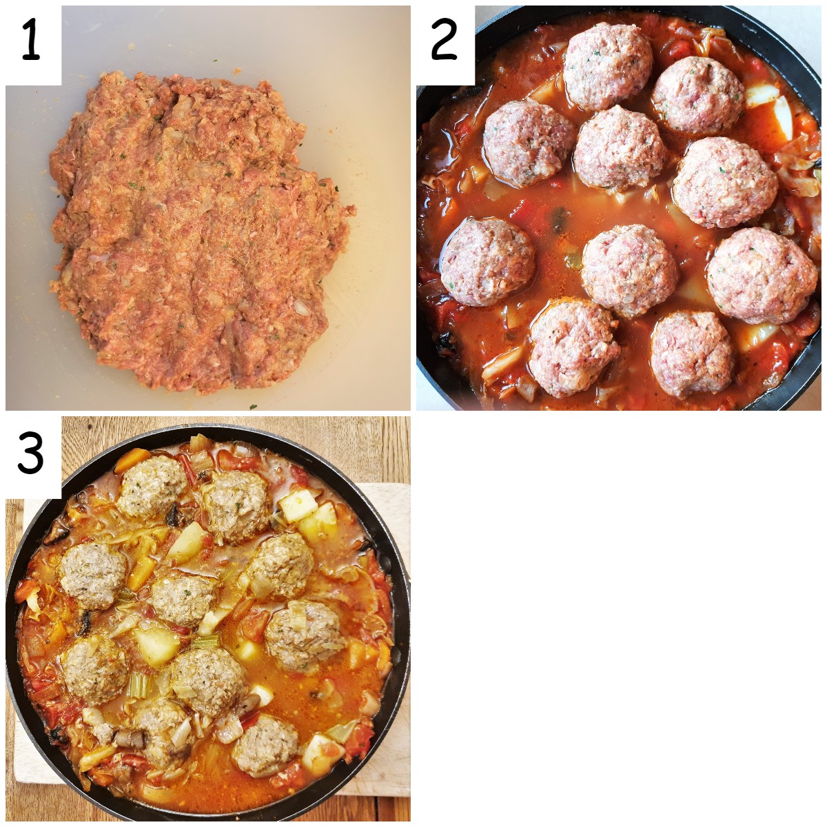 Steps for making the meatballs.