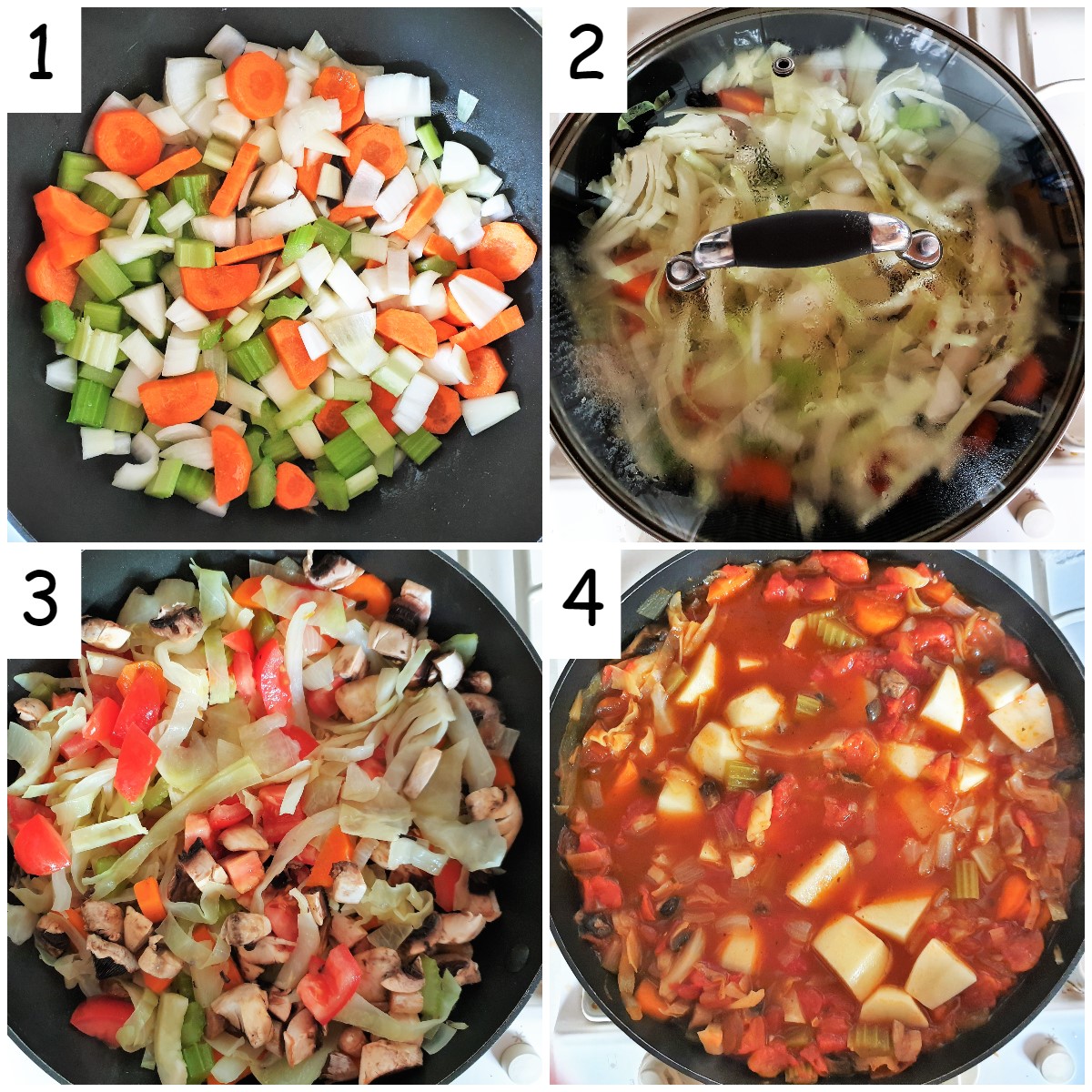 Steps for cooking the vegetables.