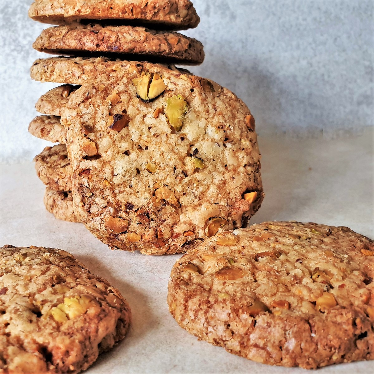 A pile of pistachio butter cookies.