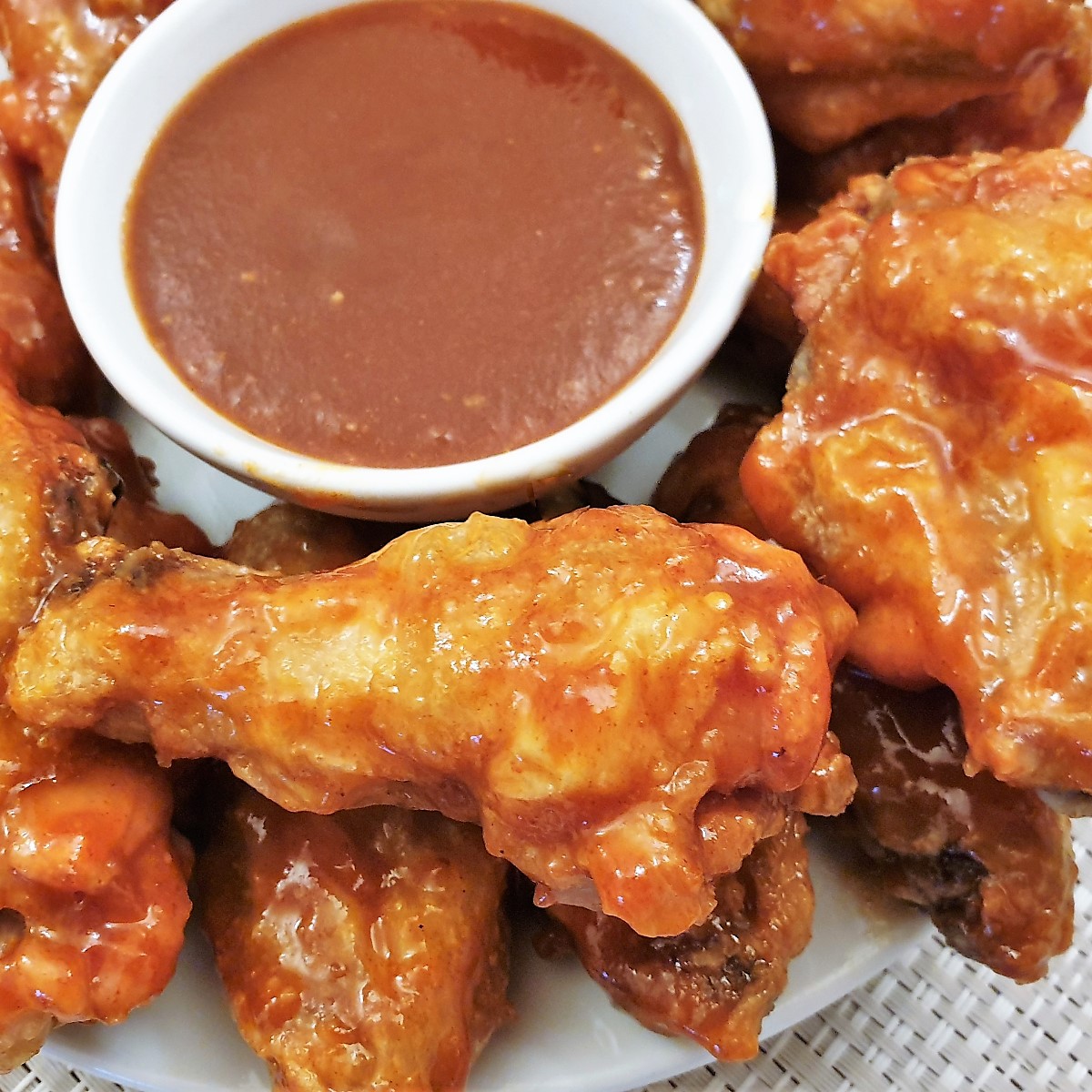 Close up of barbeque chicken wings.