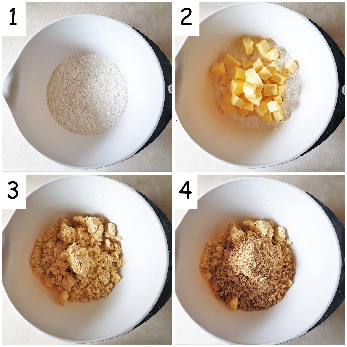 Steps to mix walnut crescent cookies.