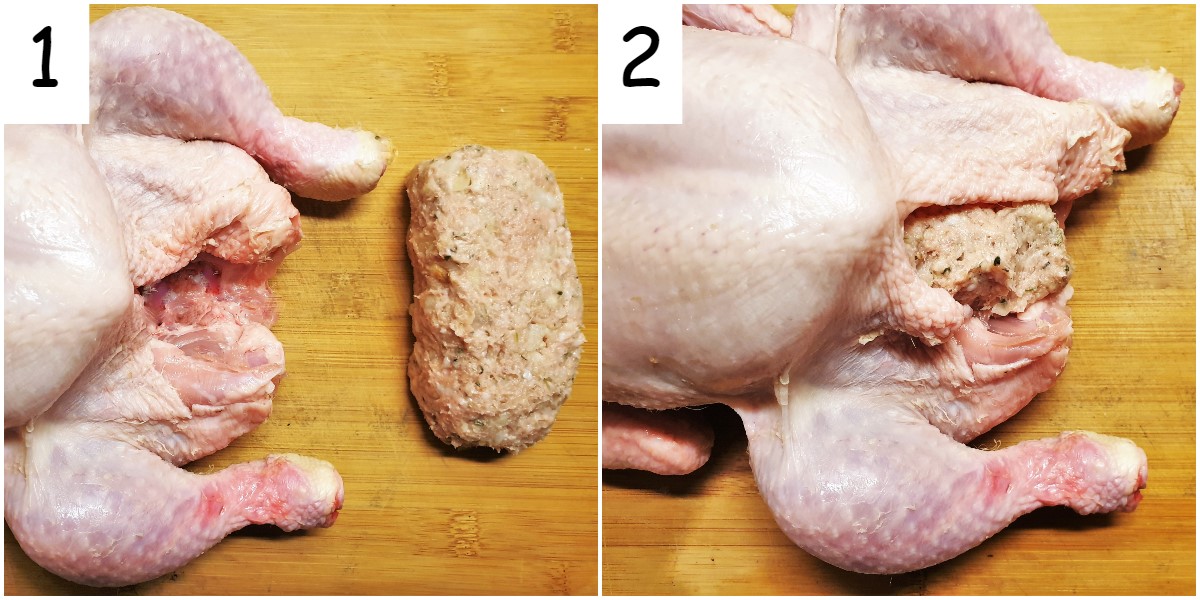 Steps for stuffing a chicken. Steps for stuffing a chicken.