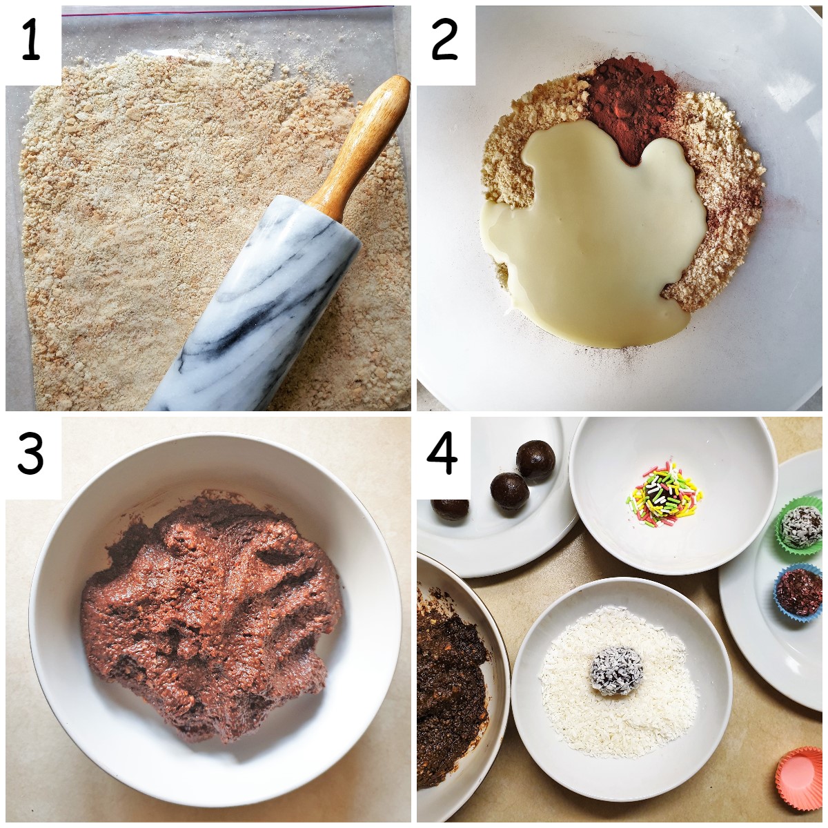 Steps for making Baileys chocolate truffles.