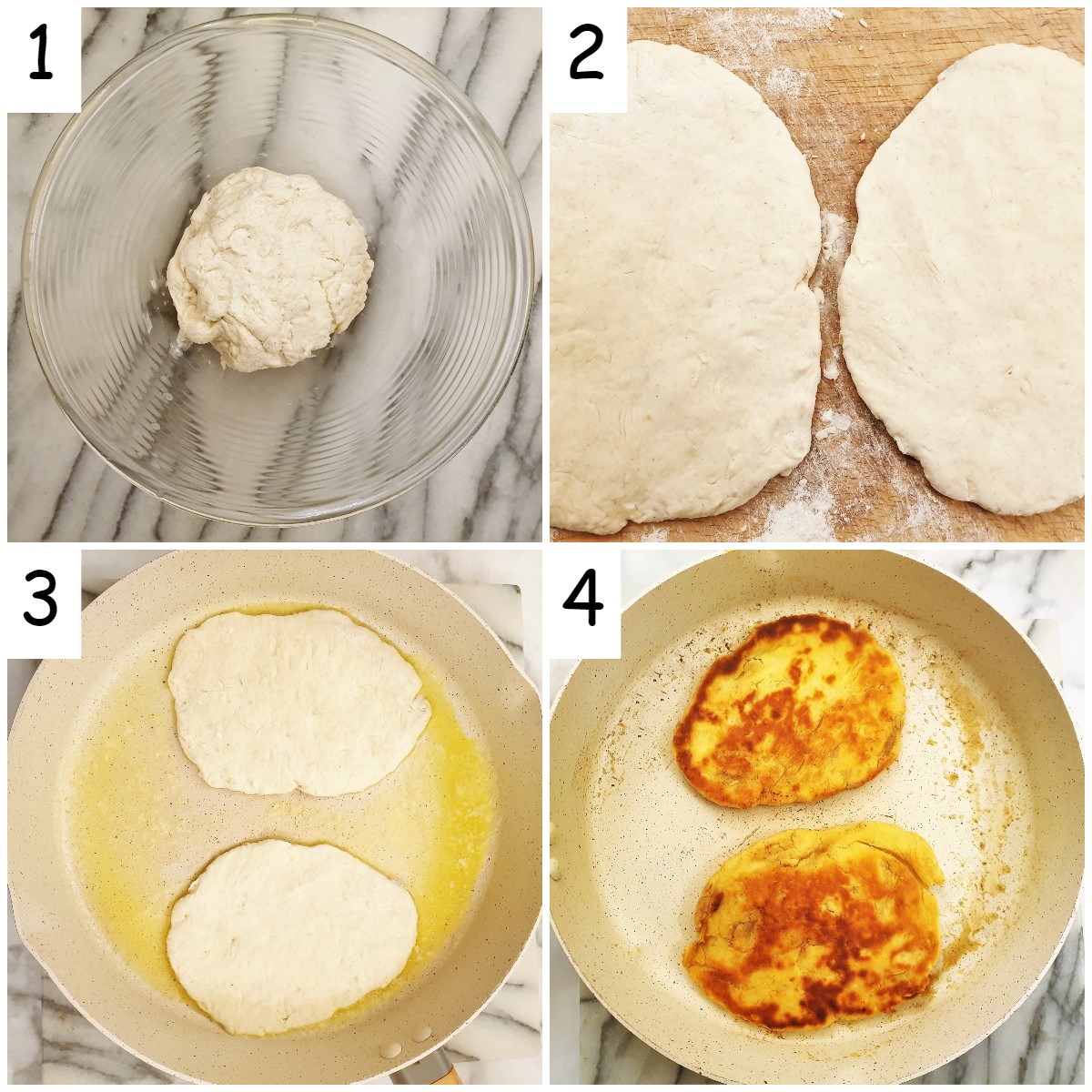 steps for making buttered garlic naan bread.