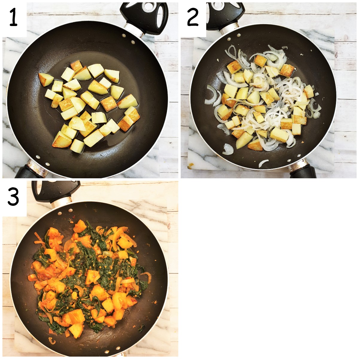 Steps to make saag aloo.