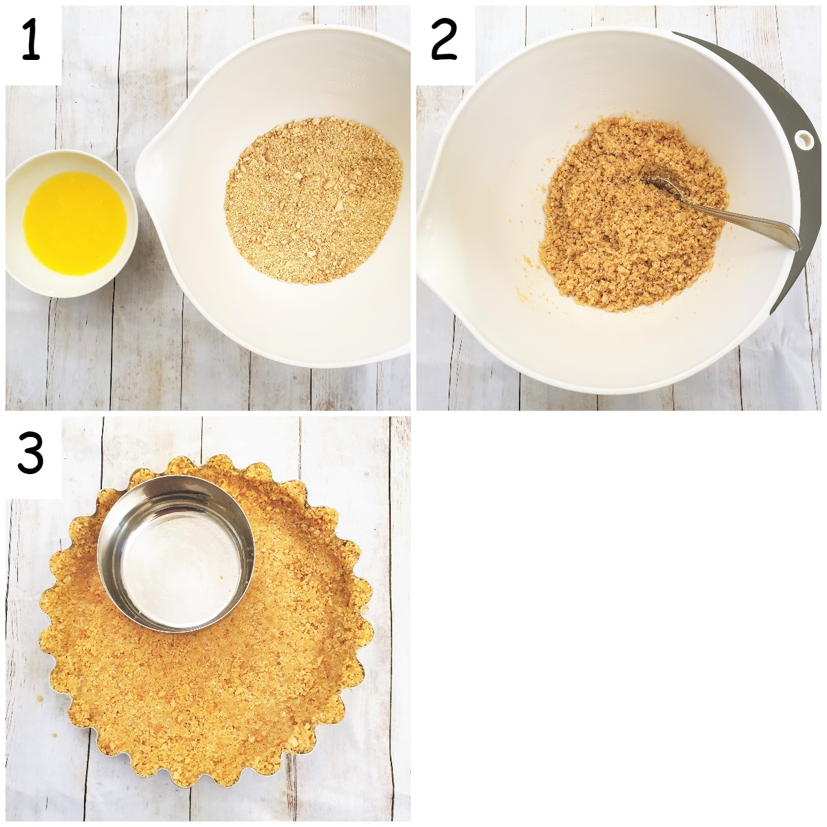 Steps for making the cookie crumb crust.
