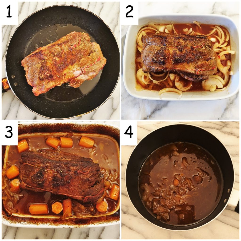 Steps for making slow-roasted brisket.