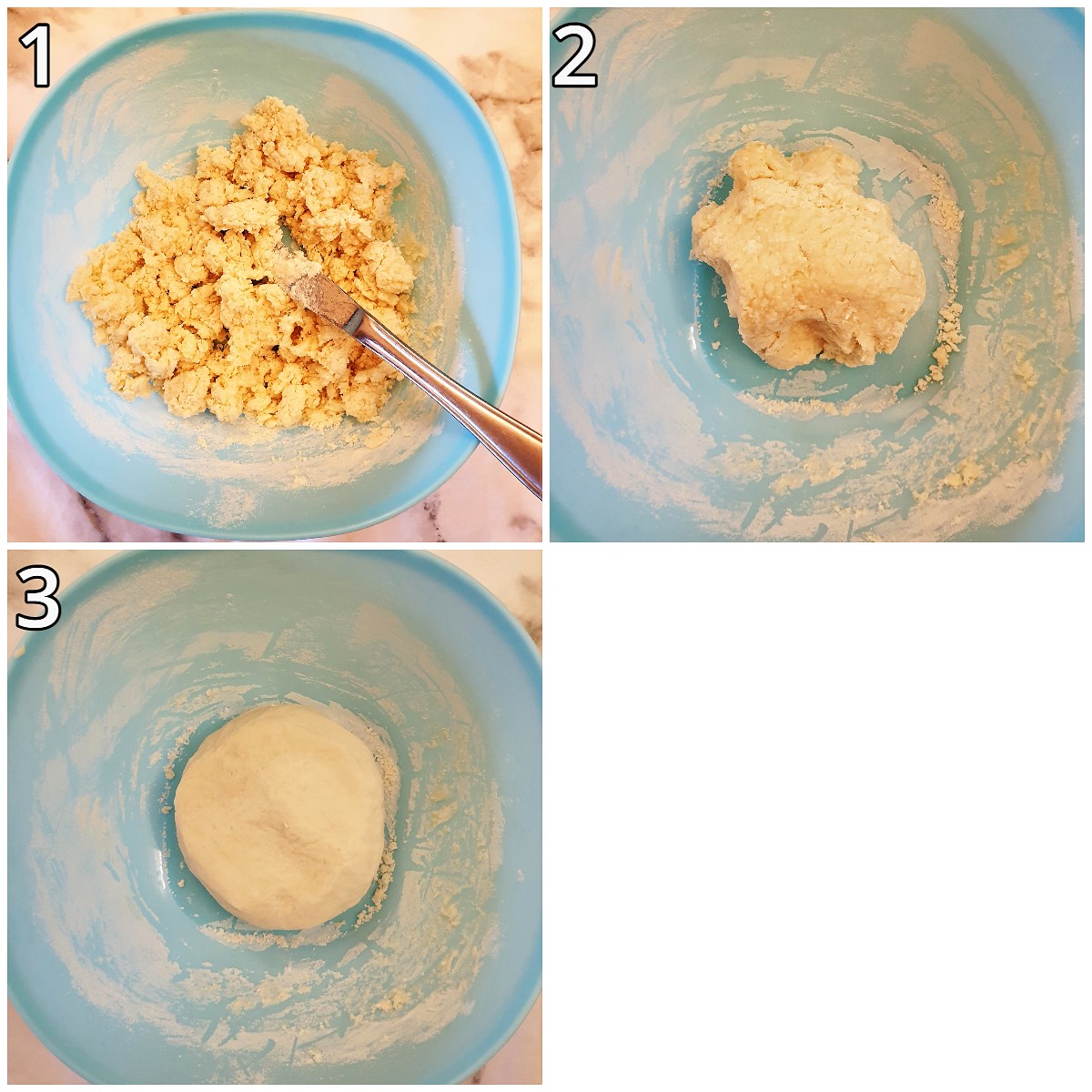 Steps for making the pancake dough.