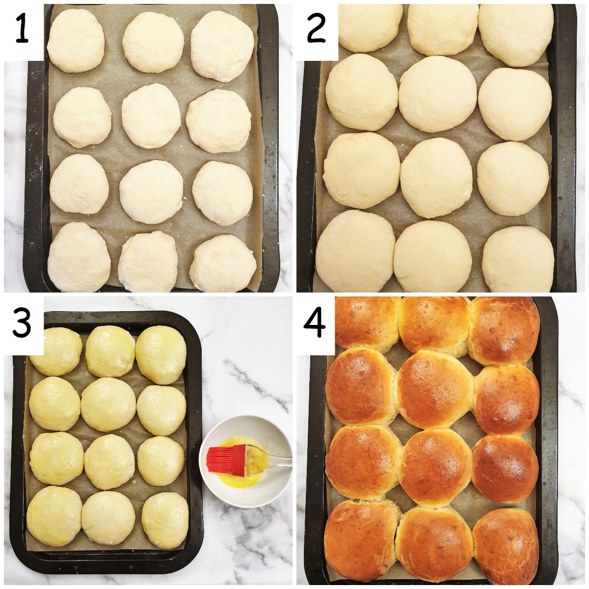 Steps for shaping the rolls and baking.