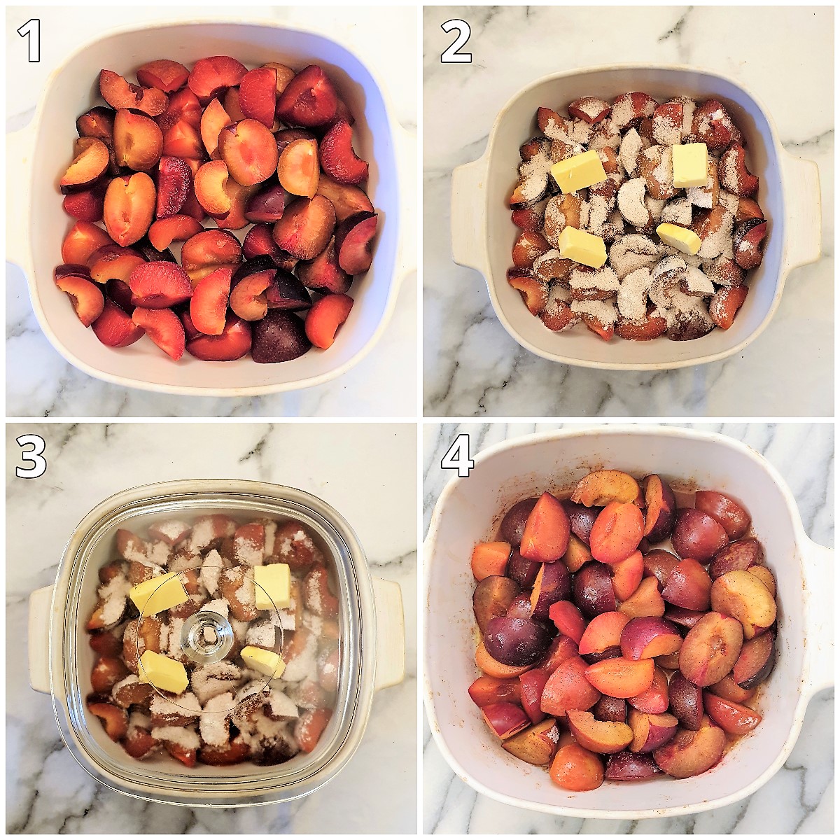 Steps for stewing the plums.