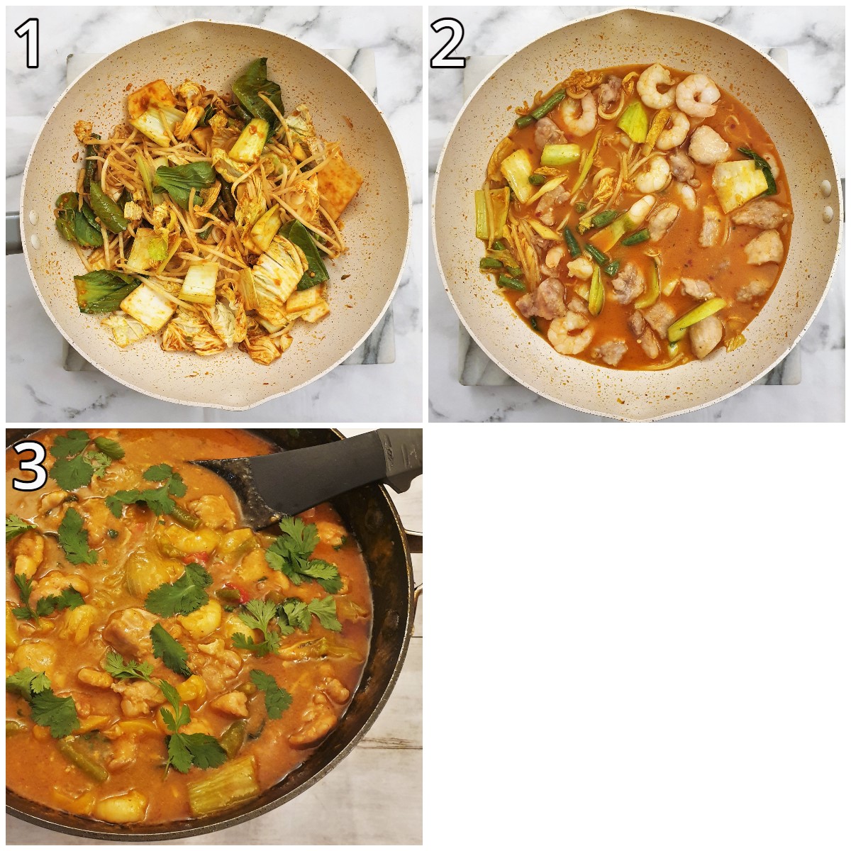 Steps for making Thai red curry.