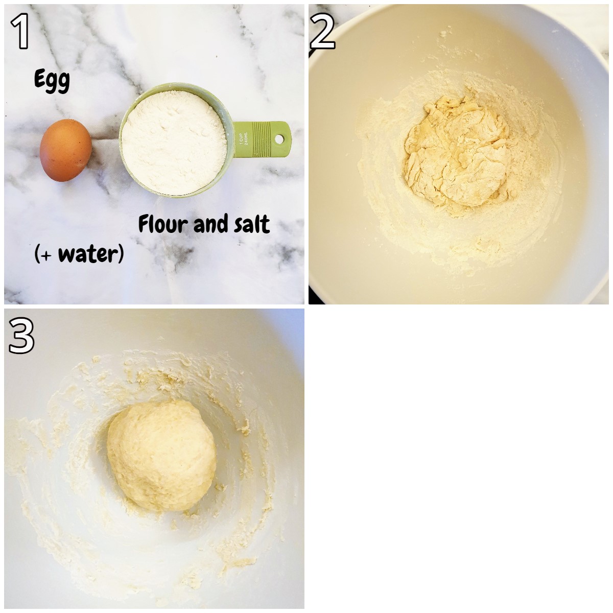Steps for mixing the dumpling dough.