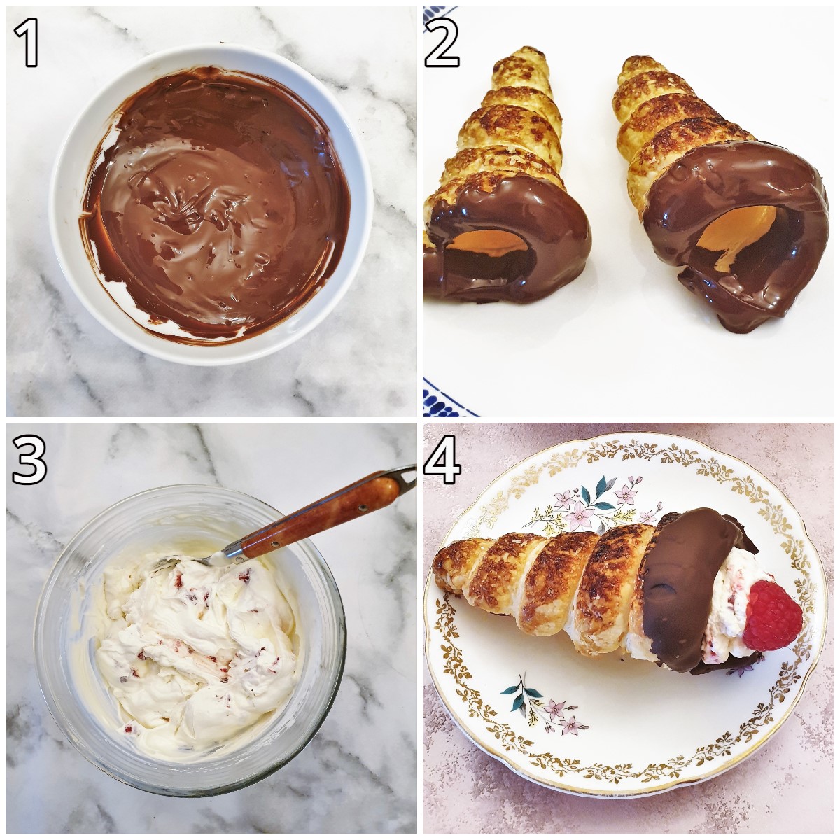 Steps for assembling the cream horns.