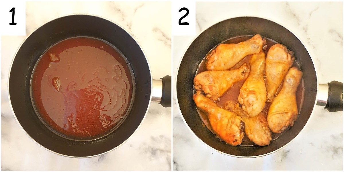 Steps for cooking the chicken in the marinade.