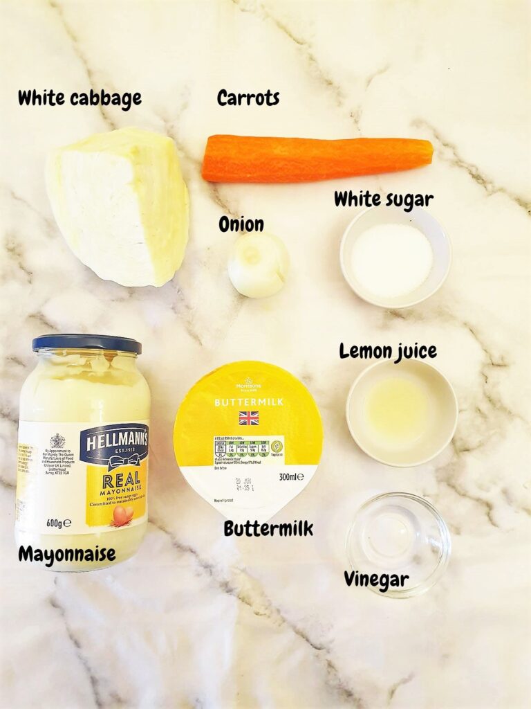 Ingredients for creamy coleslaw.