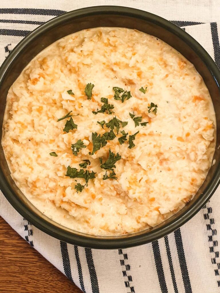 Overhead shot of a dish of coleslaw.