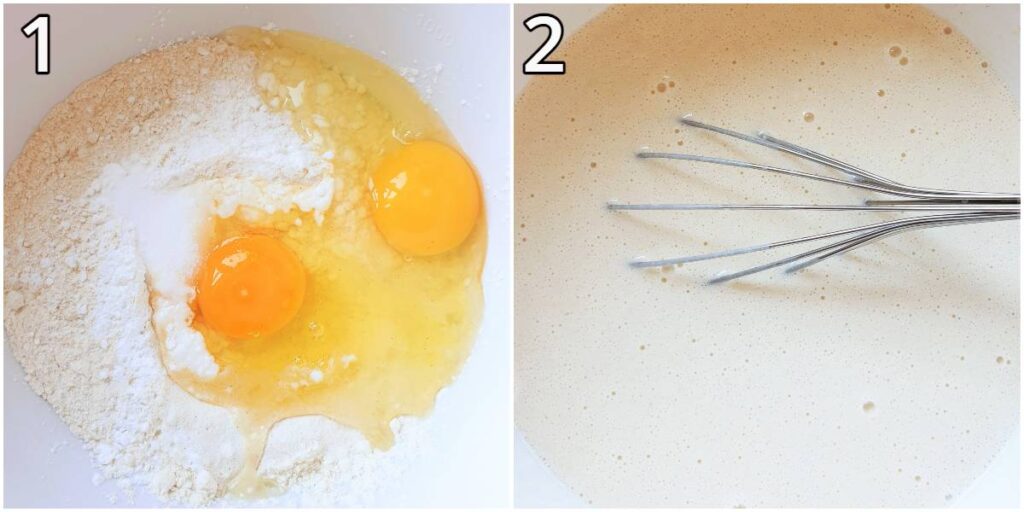Steps for mixing the pancakes.