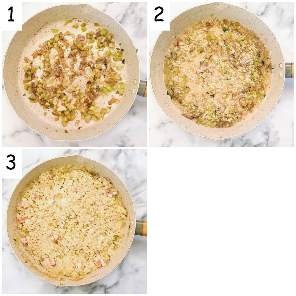 Steps for making the risotto.