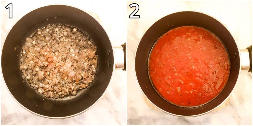 Steps for making marinara sauce.