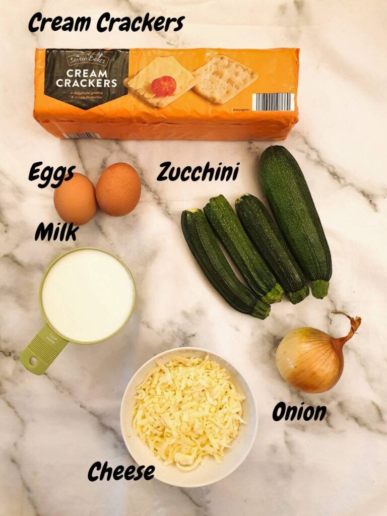 Ingredients for cheesy zucchini bake.