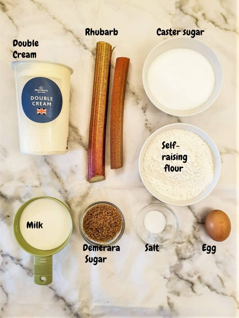 Ingredients for rhubarb cake.