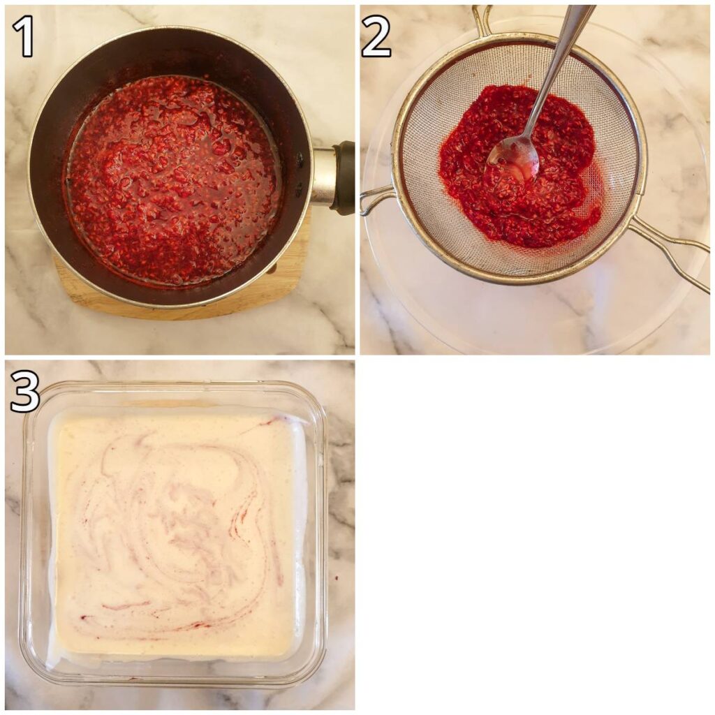 Steps for making the raspberry coulis.