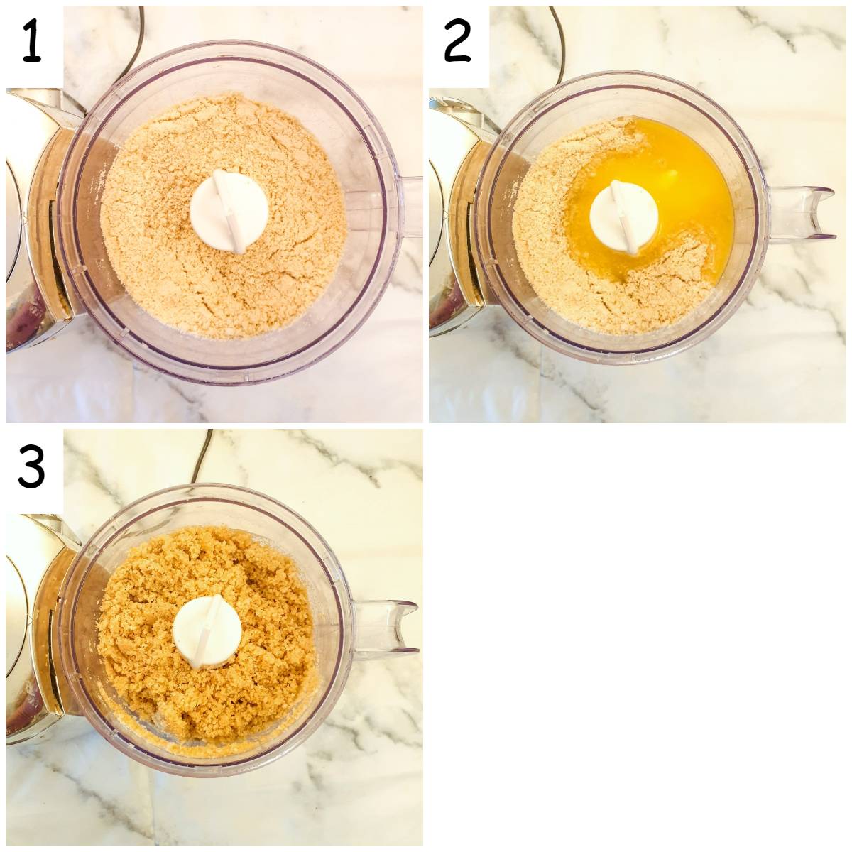 Steps for making the biscuit crumb base.