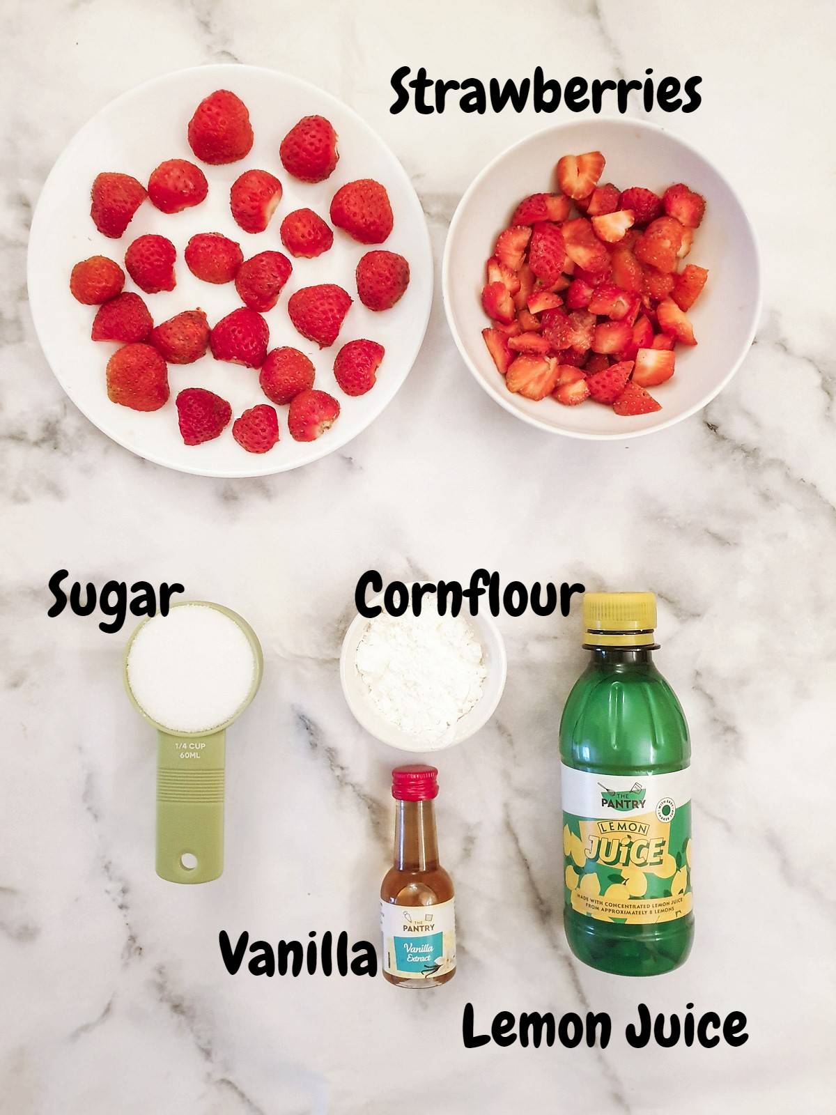 Ingredients for the strawberry topping.