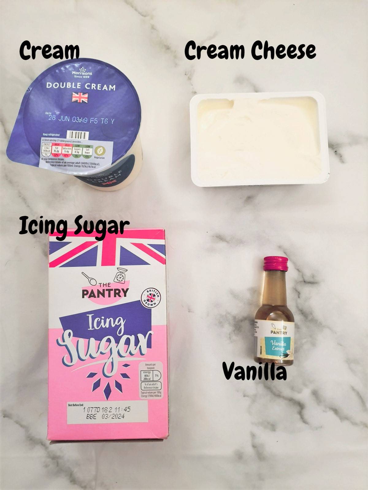 Ingredients for the cream cheese filling.