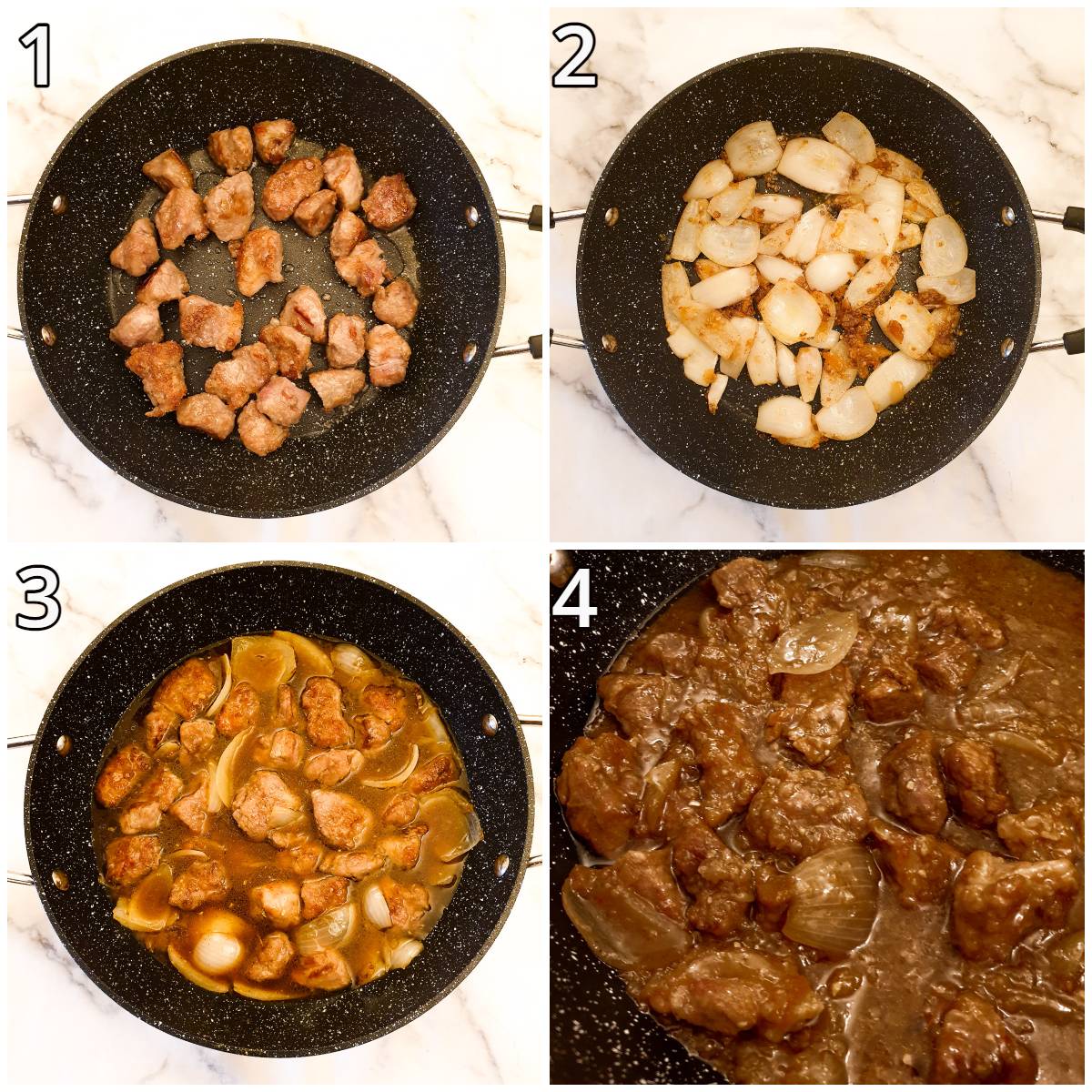 Steps for making sticky Asian pork.