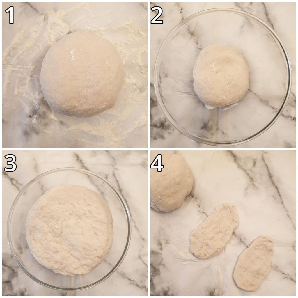 Steps for making dough and forming the vetkoek.